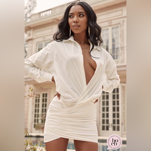 House of CB - ‘Nicolette’ White Draped Shirt Dress - Picture 2 of 14